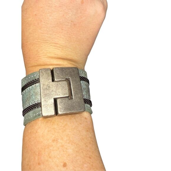 Anthropologie metal and leather wrap cuff - Picture 7 of 8